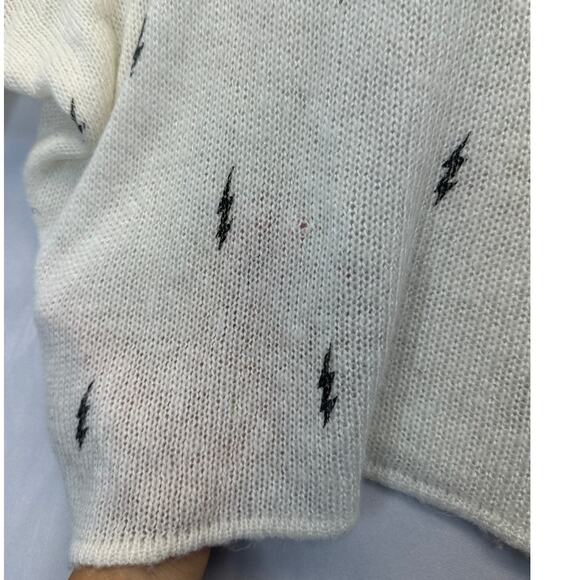 Wooden Ships White Lightning Bolt Open-Knit Sweater Mohair Wool Blend Medium - Picture 4 of 7
